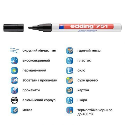 Маркер Paint e-751 1-2 мм круглий чорний 272597 фото