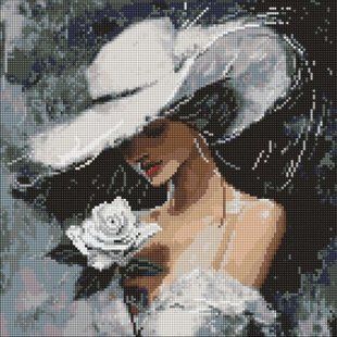 Алмазна мозаїка - "Біла троянда" &copy;art_selena_ua, 40х40см 284296 фото