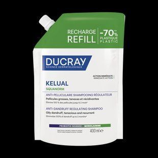 Дюкре Келюаль Скванорм шампунь проти жирної лупи Рефіл Ducray Kelual Squanorm Shampooing Antipelliculaire Grasses, 400 мл 3282770401806 фото