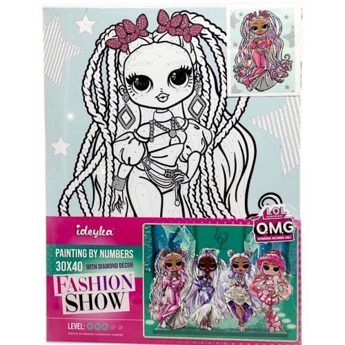 Картина за номерами зі стразами "L.O.L. Surprise! O.M.G. Fashion show Twist Queen" 30х40 см 259704 фото