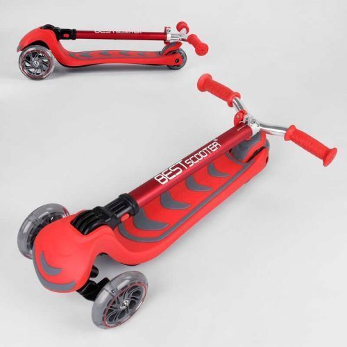 Самокат триколісний Y-00325 (4) Best Scooter, ЧЕРВОНИЙ, складне алюмінієве кермо, 4 колеса PU зі світлом, d = 12 см 269237 фото